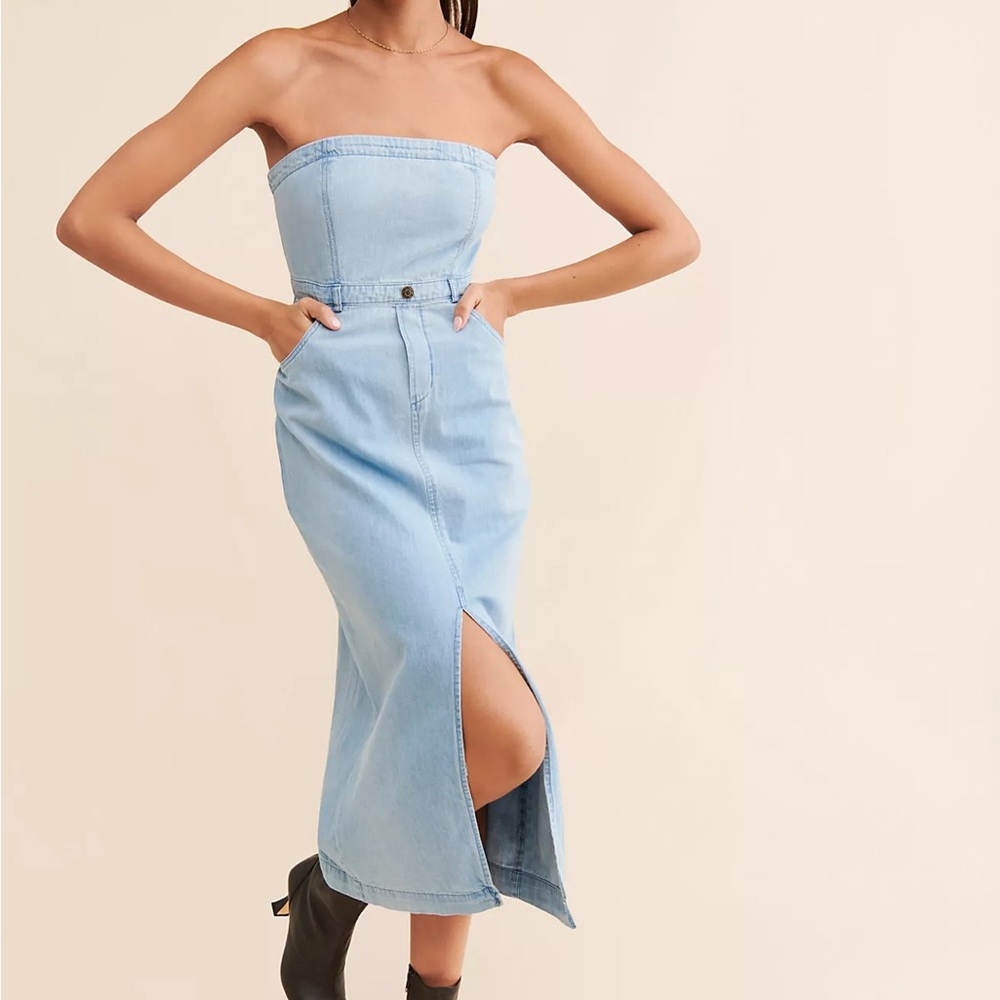 Free People Light Blue Strapless Denim Dress